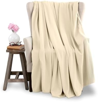Twin Size Microfleece Blanket | Fleece Bed Blanket | All-Season Comfort| Supersoft Lightweight Throw Blanket | Plush Throw Blanket for Bed Couch or Sofa | Travel Blanket | Pet-Friendly | Ivory