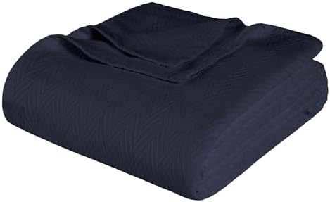 Superior Metro All-Season Cotton Blanket, Woven Blanket for Couch, Bed, Bedding, Farmhouse, Home Essentials, Cute and Cozy Bohemian Blankets, Herringbone Weave, King, Navy Blue