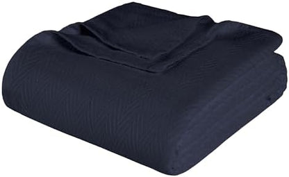 Superior Metro All-Season Cotton Blanket, Woven Blanket for Couch, Bed, Bedding, Farmhouse, Home Essentials, Cute and Cozy Bohemian Blankets, Herringbone Weave, Twin Size, Navy Blue