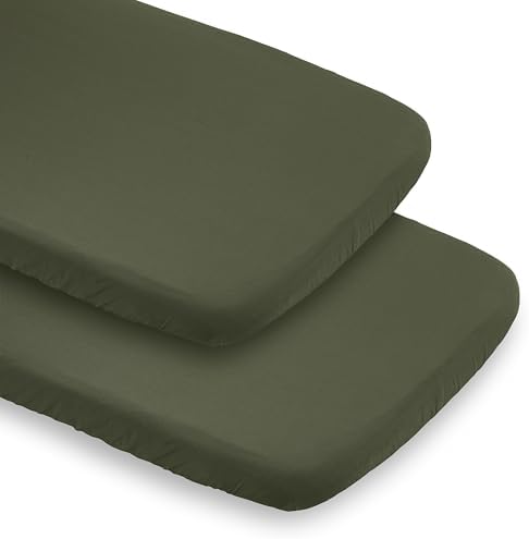 Sweet Jojo Designs 2-Piece Baby Bassinet Sheets Set (Solid Dark Green) for Boys/Girls, Infant Newborn Nursery, Oval, Rectangle & Hourglass Mattress (Gender Neutral, Forest, Hunter, for Woodland Camo)