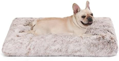 Bedfolks Waterproof Dog Crate Bed,Plush Dog Bed with Removable Washable Cover,Faux Fur Dog Crate Pad for Medium Dogs,Fluffy Dog Kennel Bed 29"x21",Brown