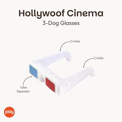 P.L.A.Y. Cute Plush Dog Toys - Hollywoof Cinema, Movie Themed Durable Squeaker Chew Toy, Great for Puppies & Small, Medium, Large Dog Breeds - Machine Washable, Recycled Materials (3-Dog 3D Glasses)