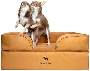 NOAH & PAW Dog Bed, 28x23x11 Inch, Orthopedic Dog Beds for Medium Size Pets, Eggshell Memory Foam Infused with Cooling Gel, Inner Cover, Water Resistant, Machine Washable (Faux Leather)