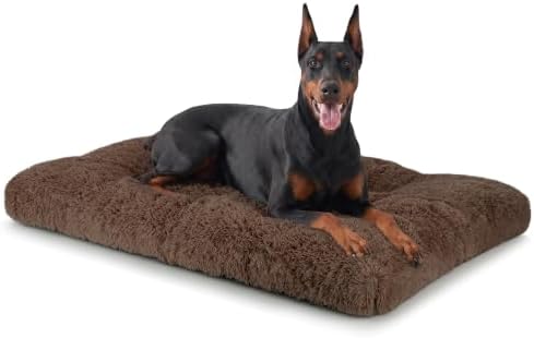 JOEJOY Large Dog Bed Crate Pad, Deluxe Plush Washable Dog Beds Fulffy Soft Kennel Pad Anti-Slip Pet Sleeping Mat for Extra Large Medium Small Dogs, 47" x 29", Brown