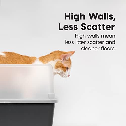 IRIS USA Large High Sided Cat Litter Box, Scatter Shield, Black