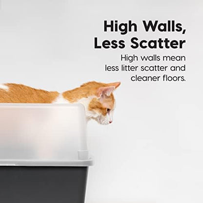 IRIS USA Large High Sided Cat Litter Box, Scatter Shield, Black