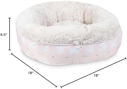 Fringe Studio Miss Kitty Heart Lite Peach Small Circle Pet Bed 18"- Poly Filled with Faux Fur Interior - Machine Washable