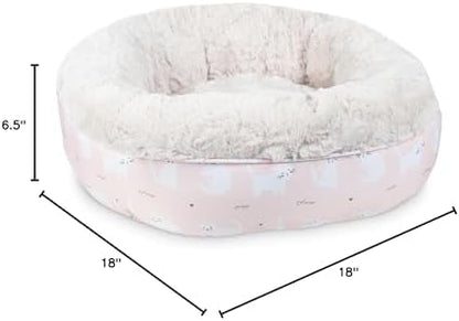 Fringe Studio Miss Kitty Heart Lite Peach Small Circle Pet Bed 18"- Poly Filled with Faux Fur Interior - Machine Washable