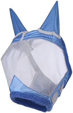Harrison Howard CareMaster Horse Fly Mask UV Protective Fine Mesh with Extra Wool Soft Touch on Skin Cerulean Blue-Silver M