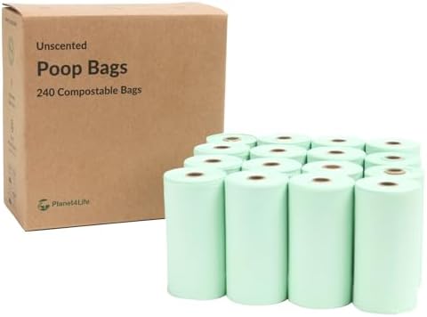 100% Compostable & Biodegradable Dog Poop Bags Leak-Proof and Extra Thick Light Green Dog Bags Pet Waste Bags for Big and Small Dogs - Unscented - Planet4Life (Pack of 240)