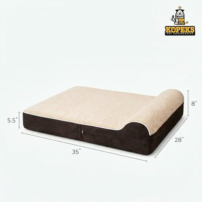 5.5 Inch Thick High Grade Orthopedic Memory Foam Dog Bed with Pillow and Easy to Wash Removable Cover with Anti-Slip Bottom. Free Waterproof Liner Included - for Medium and Large Dogs - Plush Brown