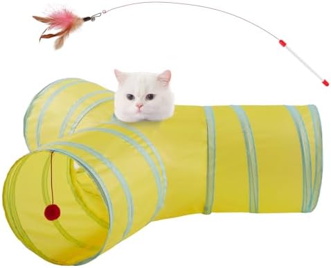 Cat Tunnels for Indoor Cats 3 Way Play Toy Kitty Tunnel Peek Hole Toy with Ball for Cat Tube Fun for Rabbits Kittens and Dogs