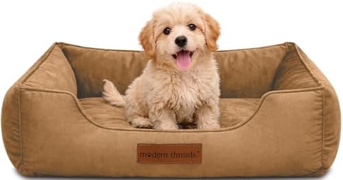 Modern Threads Luxury Dog Bed - Comfortable Tufted Velvet Cushion for Small to Large Dogs - Machine Washable - Durable & Cute Sleep Space for Pets - Pamper Your Pet with Cozy Beds - Caramel