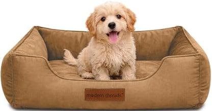 Modern Threads Luxury Dog Bed - Comfortable Tufted Velvet Cushion for Small to Large Dogs - Machine Washable - Durable & Cute Sleep Space for Pets - Pamper Your Pet with Cozy Beds - Caramel