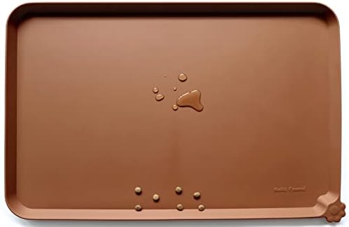 Hoki Found Silicone Pet Food Tray - Non Slip Pet Dog Bowl Mats - Cat Waterproof Mat for Carpet - Caramel