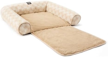 Nicole Miller New York PET Kendall Fluted Geo Cozy Couch Protector Pet Bed, Cozy & Calming, Non-Slip Bottom, Machine Washable, Taupe, Large 40"x23"x4"