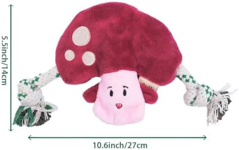 Green Sheep Puppy Plush Dog Toy, No Stuffing Squeaky Toy with Recycled Cotton Rope for Teething, Comfort and Gentle Play, Small Dogs and Puppies, Chew Toy, Mushroom