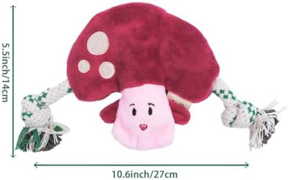 Green Sheep Puppy Plush Dog Toy, No Stuffing Squeaky Toy with Recycled Cotton Rope for Teething, Comfort and Gentle Play, Small Dogs and Puppies, Chew Toy, Mushroom