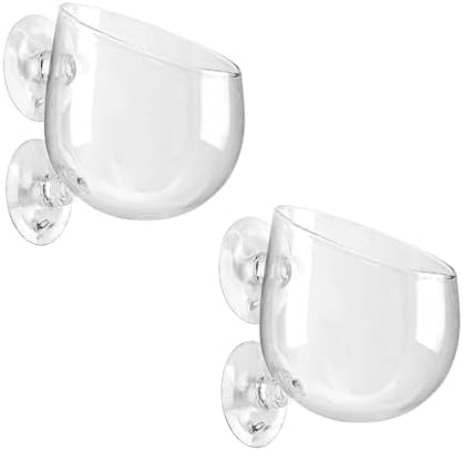 WHJY Clear Glass Aquarium Suction Cups, Round Plant Holder, Fish Tank Plant Pots - Set of 2, Transparent