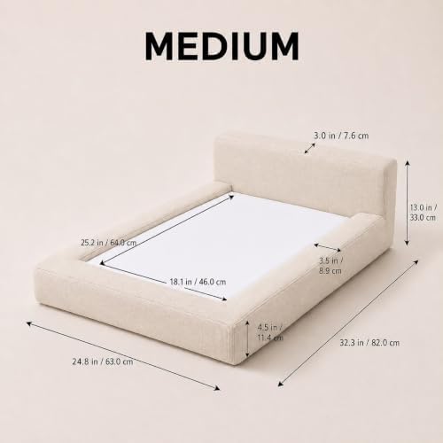 Mini Cloud Bed - Removable and Washable Covers - Toddler Baby Pet Dog Cat Nursery - Upholstered Minimalist Modern Luxury (Cream Boucle, Medium)
