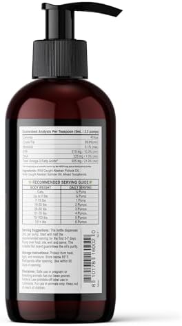 Wild Alaskan Salmon Oil for Dogs | Liquid Omega 3 Fish Oil with Pump | Skin and Coat, Joint and Heart Support | High Potency EPA and DHA | 16oz