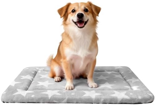 Dog Bed Mat – Soft & Comfortable Dog Kennel Pad for Crate – Durable Crate Bed & Mat for Dogs & Cats – Ideal for Crate, Kennel, and Home Use (Big&Little Stars Grey, M(30"*20"*1.5"))