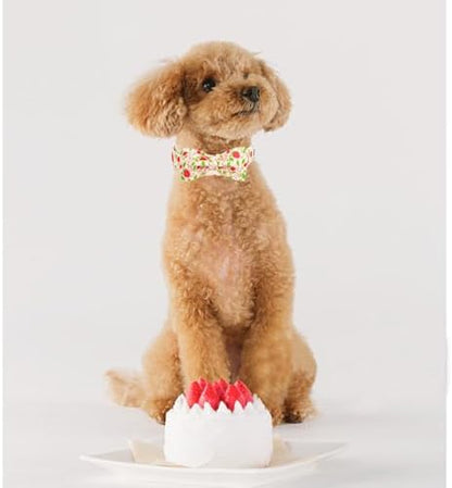 Dog Collar-Strawberry Print Adjustable Cute Pet Collar Soft Pink Dog Collars with Bow Tie Durable Cotton Metal Buckle Puppy Collar Gift for Small Dogs