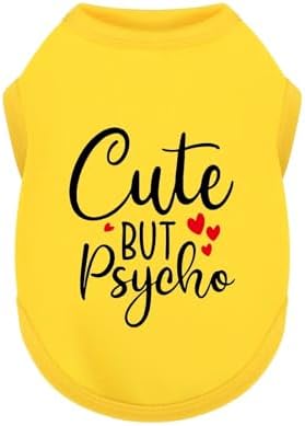 Stylish Dog Clothes: Expressive Cotton Puppy Shirt Vest for Small and Medium Dogs, Featuring 'Cute but Psycho' Slogan Print - Perfect for Showing Off Your Pet's Unique Style! Yellow L