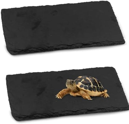 kathson 2 PCS Reptile Basking Platform (15.7 x 11.8 inches), Natural Rock Plate Turtle Food Bowl Feeding Dish Resting Terrace Habitat Decor for Tortoise Turtle Lizard Bearded Dragon Crested Gecko