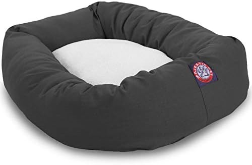 Majestic Pet 52-Inch Calming Donut Dog Bed – XL Washable Round Pet Bed with Sherpa Top – Orthopedic Spine Support for Head & Neck – Soft Poly-Cotton Fluffy Cuddler for Extra Large Dogs, 52x35x11, Gray