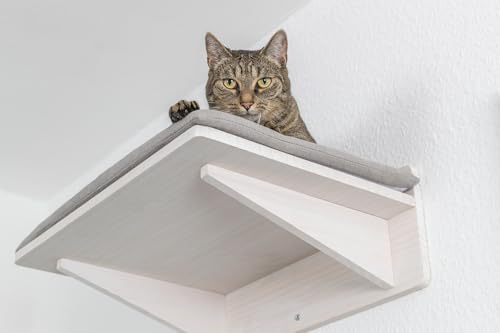 Trixie Cat Wall Furniture Set 6-7pc Cat Climbing Wall Set - Sisal Rope Scratching Posts, Elevated Bed, Corner Shelf, Steps - Gray/White