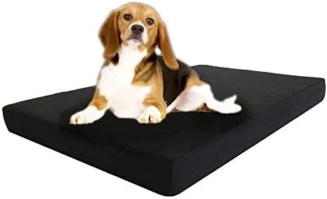 Black Canvas Durable External Case Cover Waterproof Therapeutic Orthopedic 100% Solid True Dense Cooling Blue Memory Foam Pad Pet Dog Bed Crate Free 2nd External Cover (41x27x4 Inch)