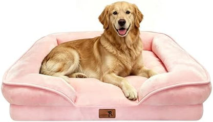 Spotted Play Orthopedic Dog Bed with Sides - Sofa Beds for Extra Large Dogs, Supportive Foam Pet Couch Bed with Washable Removable Cover, Waterproof Lining and Non-Slip Bottom, Pink - XL