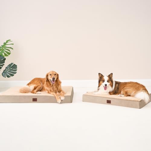 EHEYCIGA Orthopedic Dog Bed Large with Removable Washable Cover, 35IN Khaki