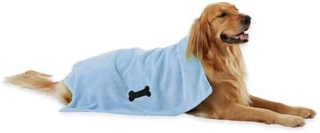 Bone Dry Pet Grooming Microfiber Towel, Embroidered Collection, X-Large,41x23.5", Blue