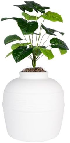 Good Pet Stuff Original Hidden Litter Box Planter, Decorative Cat Litter Enclosure, Carbon Filter, Faux Plant, Round Design, Easy Clean Litter Tray, Essentials Kit, Broad Leaf Plant, Soft White