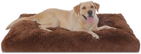 Bedfolks Waterproof Dog Crate Bed, Plush Dog Pad, 41"x27", Solid Brown