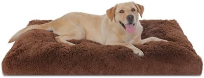 Bedfolks Waterproof Dog Crate Bed, Plush Dog Pad, 47"x29", Solid Brown
