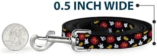 Buckle-Down Dog Leash Mickey Mouse Costume Elements Scattered Black Multicolor, 6 Feet Long, 1/2" Wide