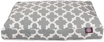 Majestic Pet Shredded Memory Foam Dog Bed Small with Removable Washable Cover – Rectangle Orthopedic Dog Bed–Durable Dog Crate Bed-Flat Dog Bed for Senior Dogs - (27x20) S - Trellis - Gray