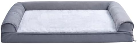 Amazon Basics Living Room Couch Dog Bed with Premium Foam, Non-Slip Bottom, Removable Washable Cover, Pressure-Relief Support for Dogs up to 55lbs, Large (36" x 27"), Grey