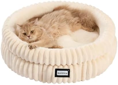 BALANCE Cat Bed Kitten Bed, Washable Round Cat Beds for Indoor Cats,Super Soft Plush Faux Fur Pet Bed for Puppy and Kitten with Anti-Slip Bottom