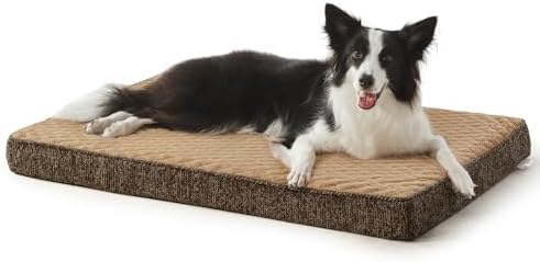 JOEJOY Orthopedic Dog Bed for Large Dogs, Washable Dog Crate Bed Large Sized with Removable Cover, Egg Memory Foam Big Pet Beds, Brown, 35"x22"