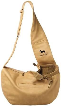 Noah & Paw Dog Sling Carrier for Small Dogs 3-10lb, Dog Sling for Small Dogs and Cats, Dog Carrier with Adjustable Padded Strap, Vegan Leather Lined with Fur, 3X Safety Features, Machine Washable
