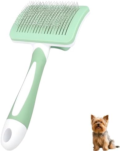 Self Cleaning Slicker Dog Brush for Small Long-Haired Breeds (Green)