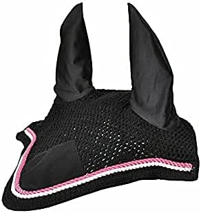 Horse Fly Bonnet Double Piping Ear Net Fly Veil Mask Breathable Cotton Crochet Horse Tack (Full, Black 7)