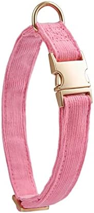 Soft Corduroy Fibric Dog Collar with High Grade Metal Buckle, for Small Dogs.(Pink,Small:10-15")