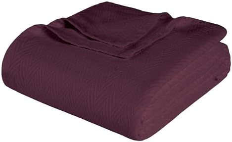 Superior Metro All-Season Cotton Blanket, Woven Blanket for Couch, Bed, Bedding, Farmhouse, Home Essentials, Cute and Cozy Bohemian Blankets, Herringbone Weave, King, Plum