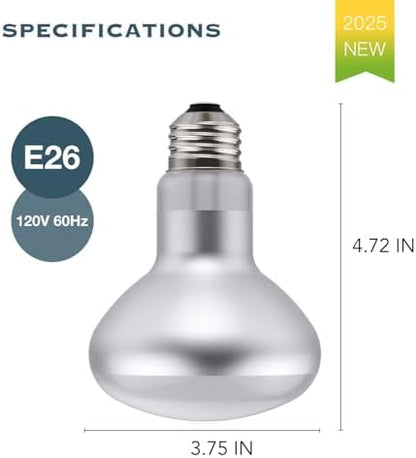 150W Reptile Basking Heat Bulb, 2-Pack UVA Daylight Heat Lamp Bulbs for Bearded Dragons, Turtles, Snakes, Lizards & Amphibians - Provides Infrared Heat Output & Sunlight Simulation Heating Light