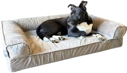 Orthopedic Dog Bed for Medium & Large Dogs – Sofa-Style Memory Foam Dog Bed with Odor Control Foam, Washable Cover, Waterproof Liner & Bolstered Sides (Taupe, Large)